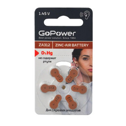 GOPOWER ZA312/PR41/V312A/DA312 1.45V цинковые (6 шт) элемент питания