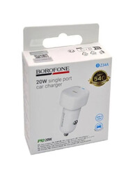 BOROFONE BZ34A + кабель C-C 1m. PD Type-C 20W белый автомобильное ЗУ