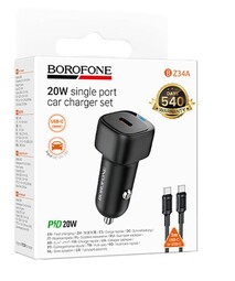 BOROFONE BZ34A + кабель C-C 1m. PD Type-C 20W черный автомобильное ЗУ
